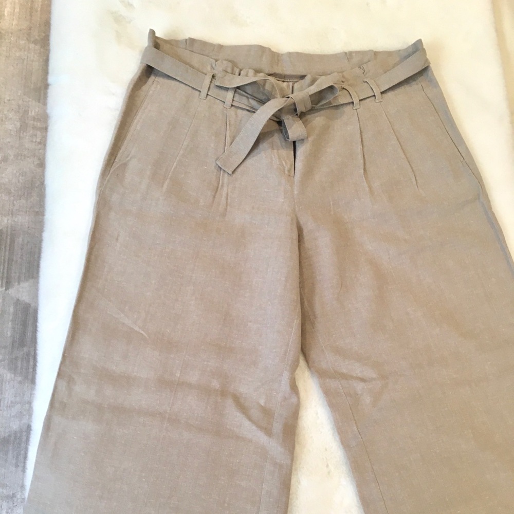 BCBGMaxazria Wide Leg Linen Tan Pants, Size 6